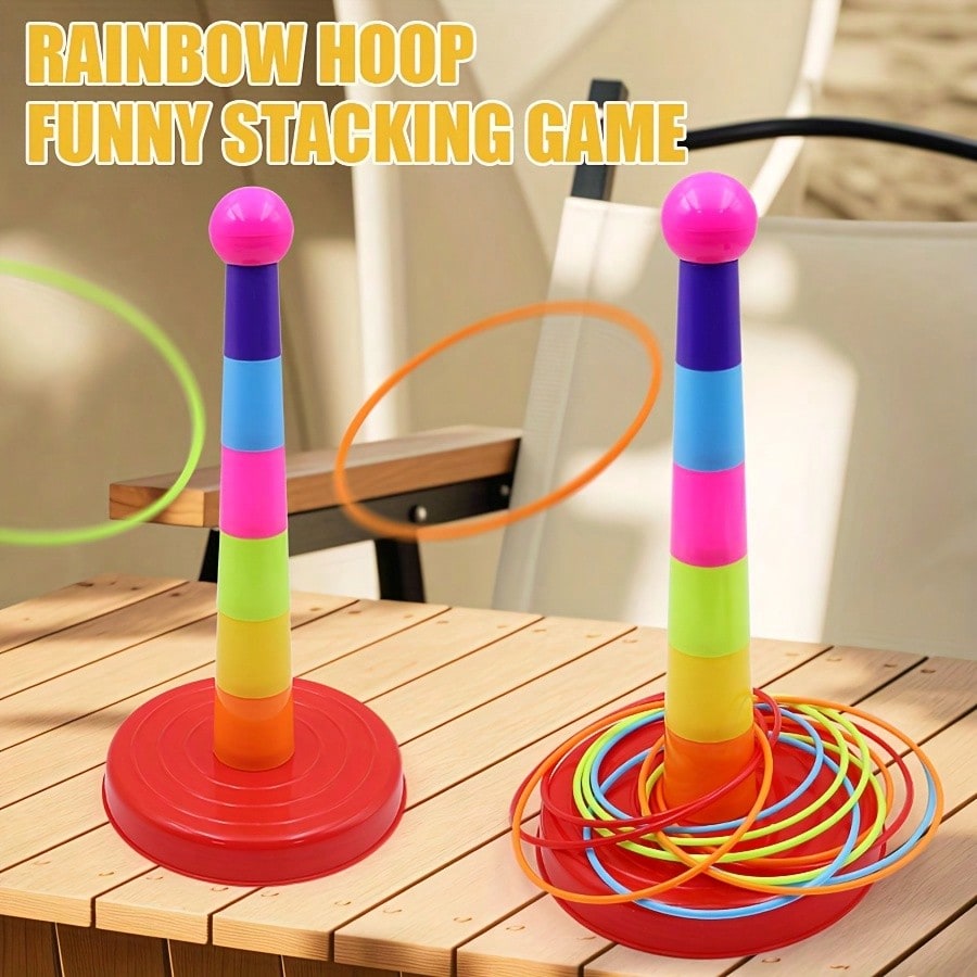 Ring Toss Game Set for Kids and Adults, Colorful Plastic Hoops for Outdoor Parties, Carnival Booth Games and Kindergarten Group Activities