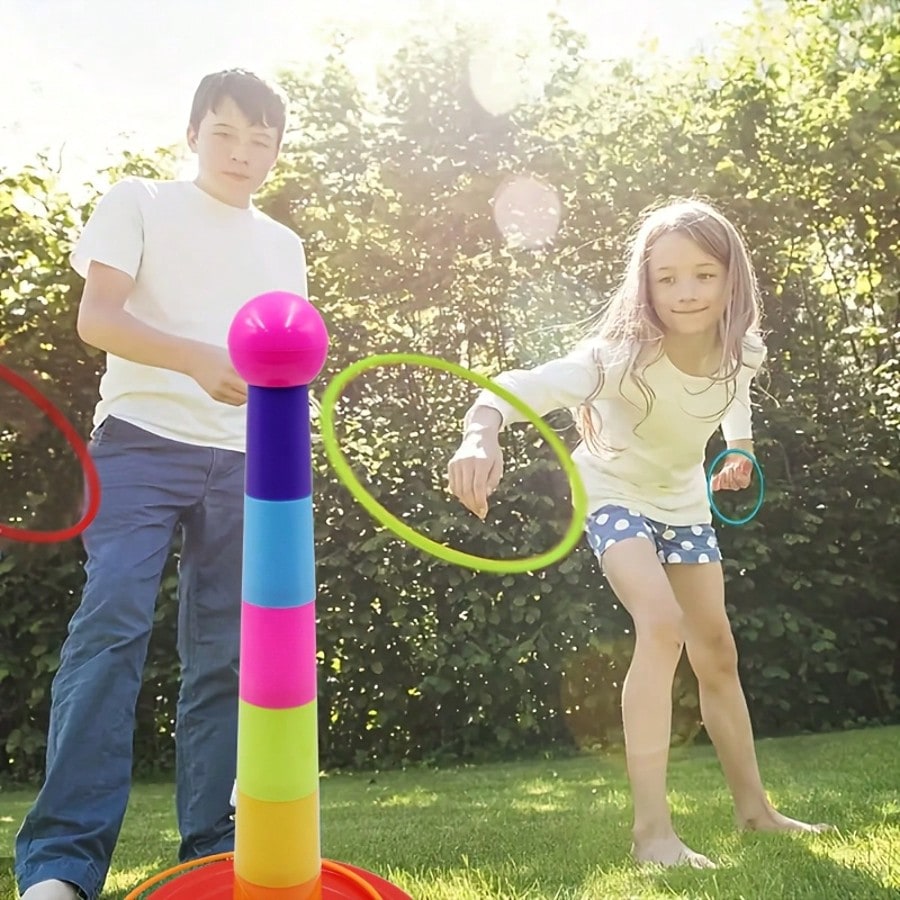 Ring Toss Game Set for Kids and Adults, Colorful Plastic Hoops for Outdoor Parties, Carnival Booth Games and Kindergarten Group Activities