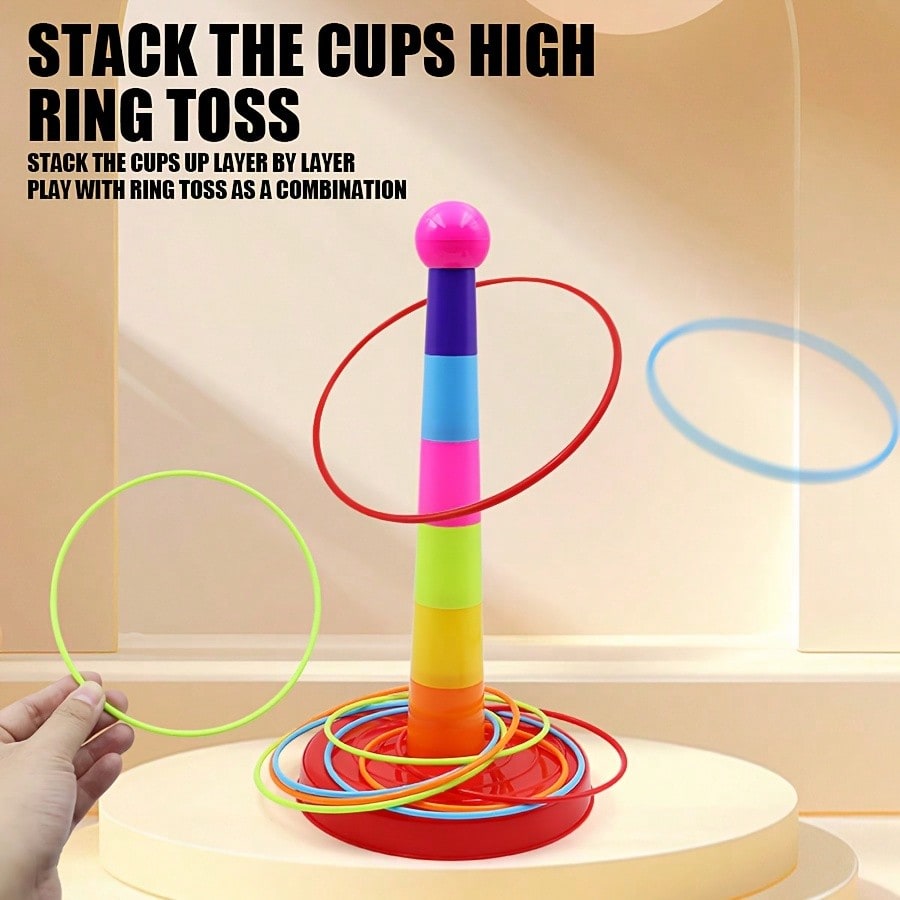 Ring Toss Game Set for Kids and Adults, Colorful Plastic Hoops for Outdoor Parties, Carnival Booth Games and Kindergarten Group Activities