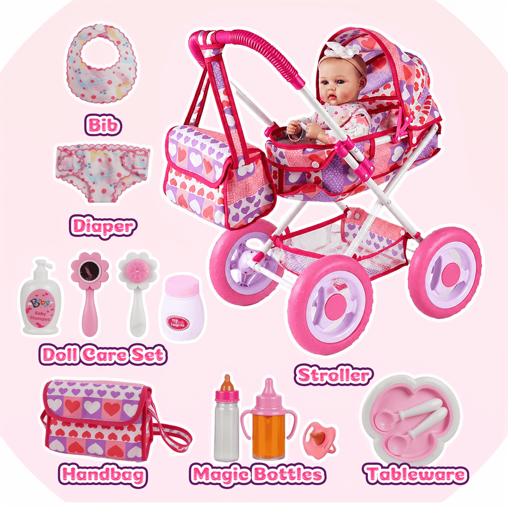 Doll Feeding Accessories for 12 Inch Baby Dolls, BABESIDE 10 Piece Pretend Play Care Set for Kids Ages 3+, Multicolor Gift, Doll Not Included