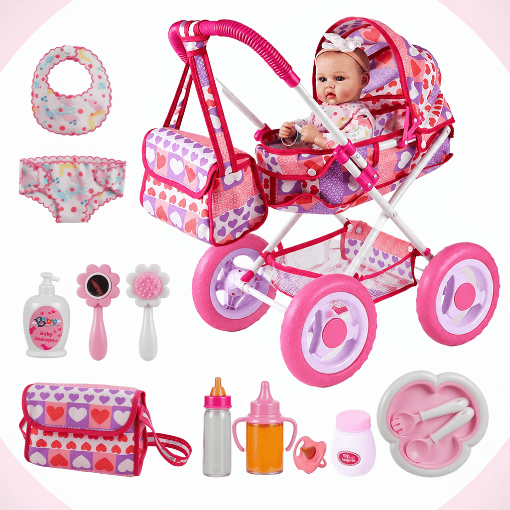 Doll Feeding Accessories for 12 Inch Baby Dolls, BABESIDE 10 Piece Pretend Play Care Set for Kids Ages 3+, Multicolor Gift, Doll Not Included