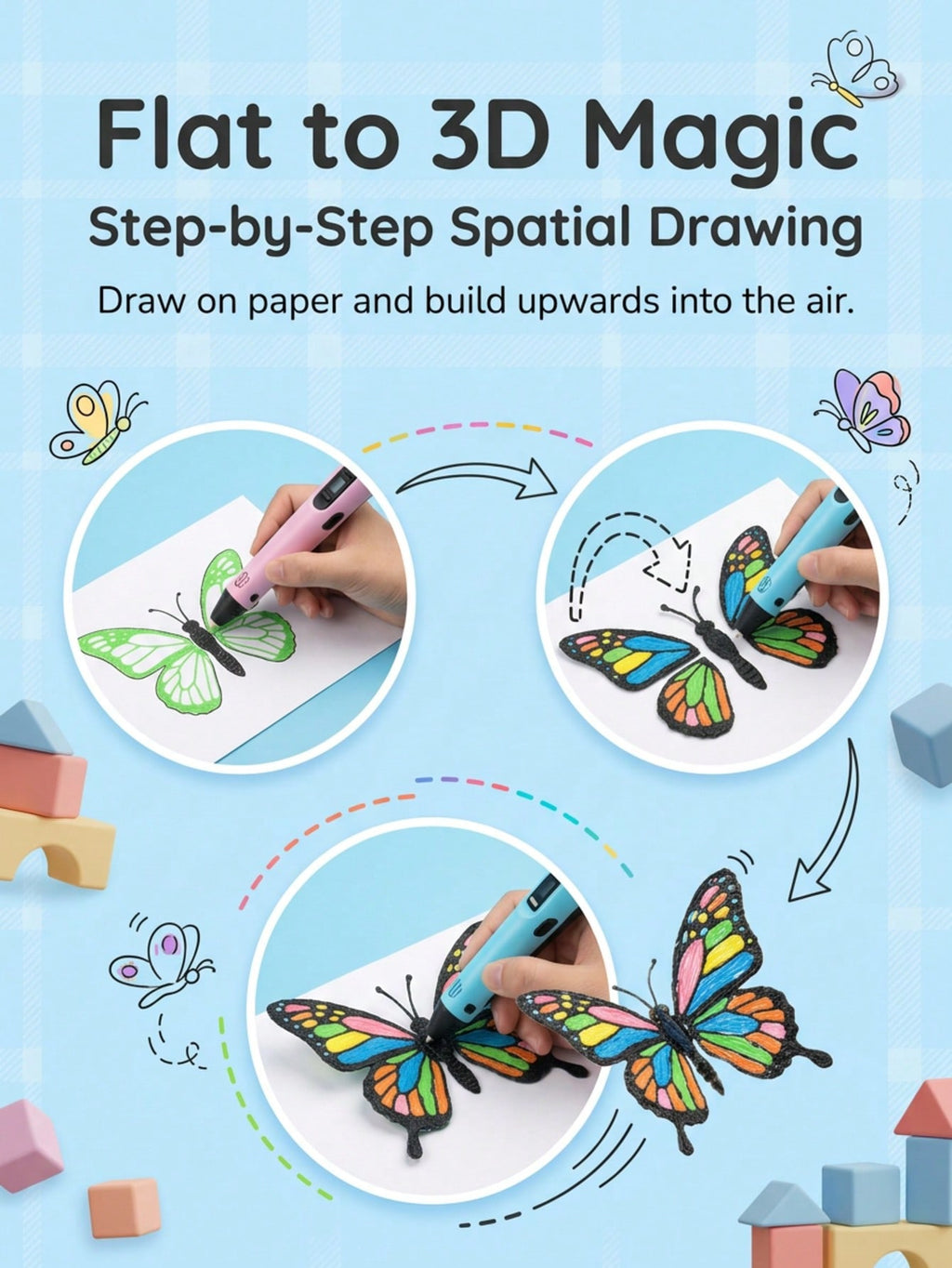 3D Doodle Pen for Kids with 3 Adjustable Speeds and One-Click Filament Replacement, Creative DIY Drawing Tool with Separate Refill Options