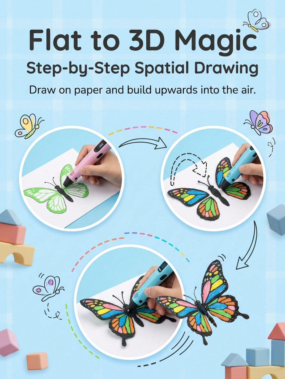 3D Doodle Pen for Kids with 3 Adjustable Speeds and One-Click Filament Replacement, Creative DIY Drawing Tool with Separate Refill Options
