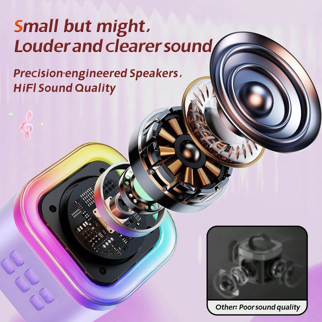 Karaoke Speaker with Dual Wireless Microphones, Mini Bluetooth Singing Machine with 5 Voice Effects and USB TF AUX for Family Parties