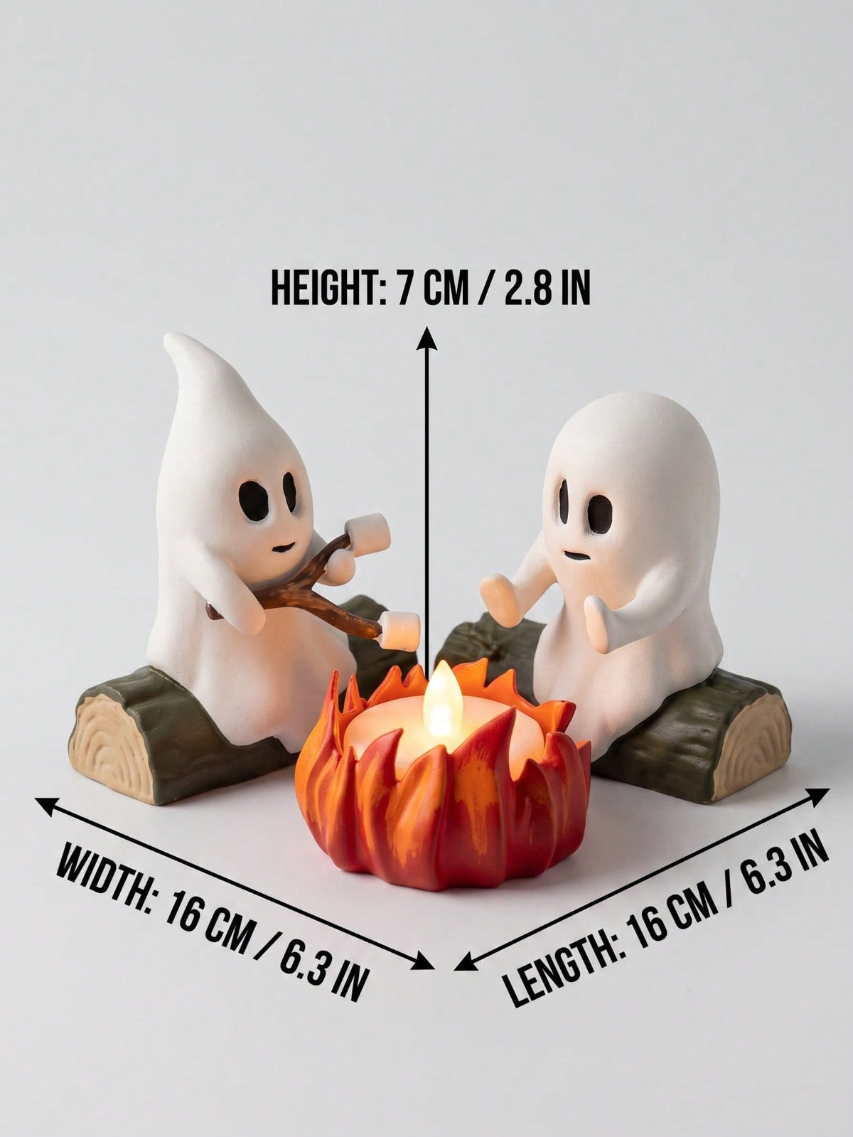 Halloween Ghost Candle Holder with Bonfire Marshmallow Roasting Scene, Ghost and Cat or Dog Figurine for Fall Coffee Table and Mantel Decor, Candle Not Included