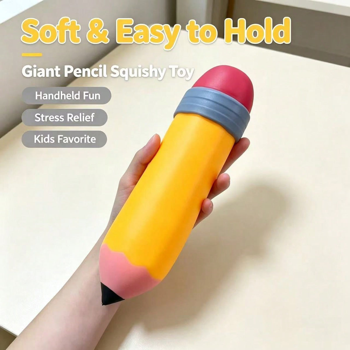 Pencil Squeeze Toy, Oversized Realistic Slow Rebound Squishy Fidget for Students and Office Workers, Soft Desktop Stress Relief and Funny Holiday Gift