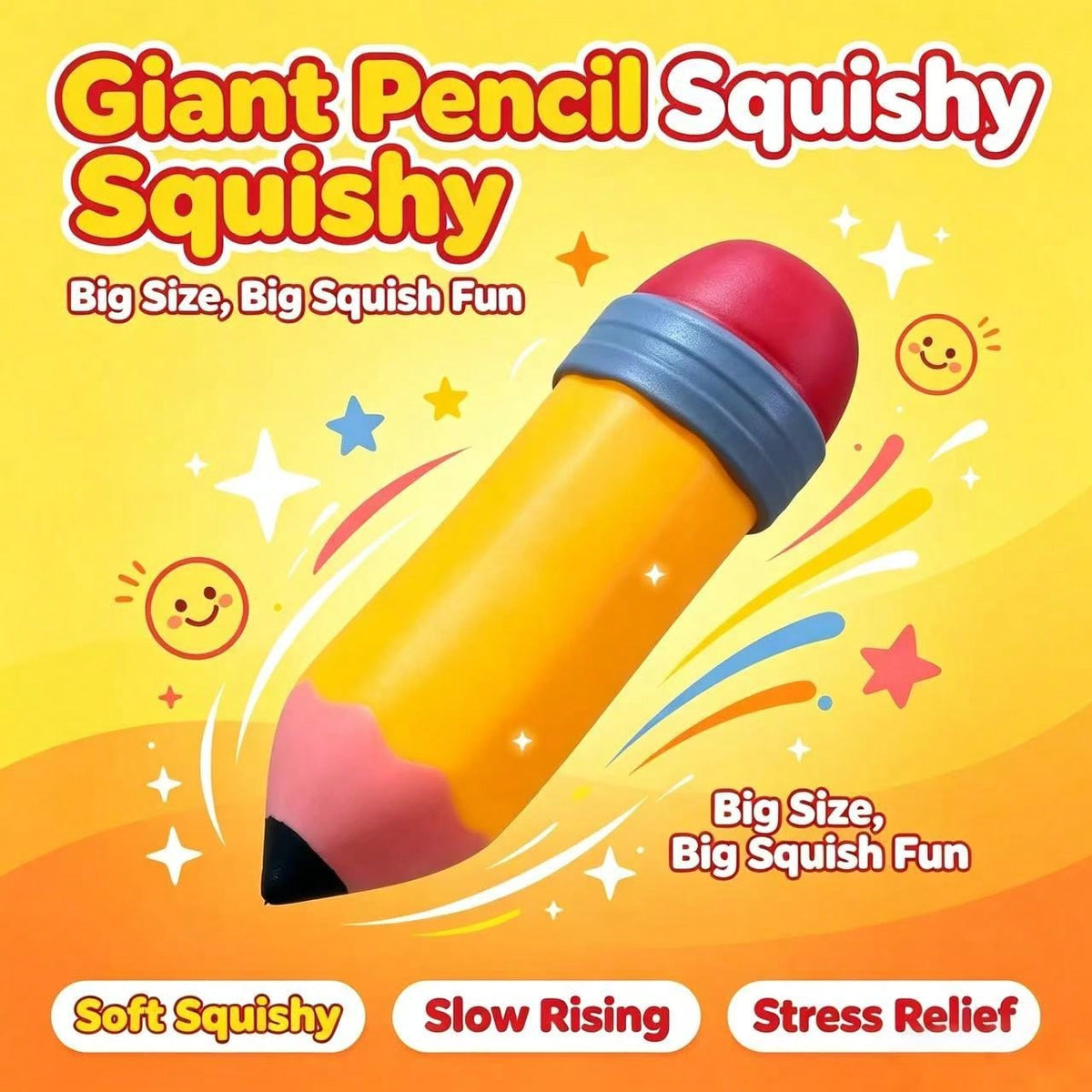 Pencil Squeeze Toy, Oversized Realistic Slow Rebound Squishy Fidget for Students and Office Workers, Soft Desktop Stress Relief and Funny Holiday Gift