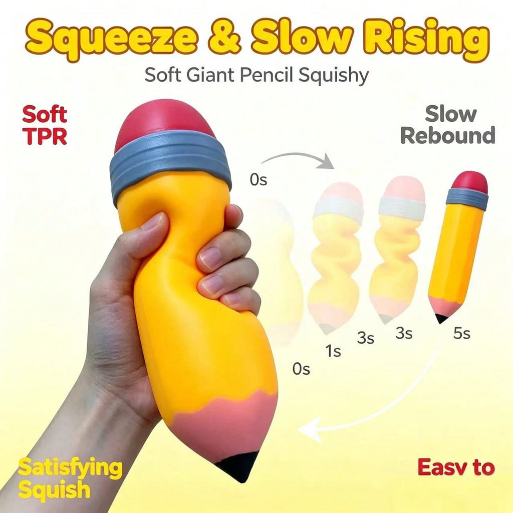 Pencil Squeeze Toy, Oversized Realistic Slow Rebound Squishy Fidget for Students and Office Workers, Soft Desktop Stress Relief and Funny Holiday Gift
