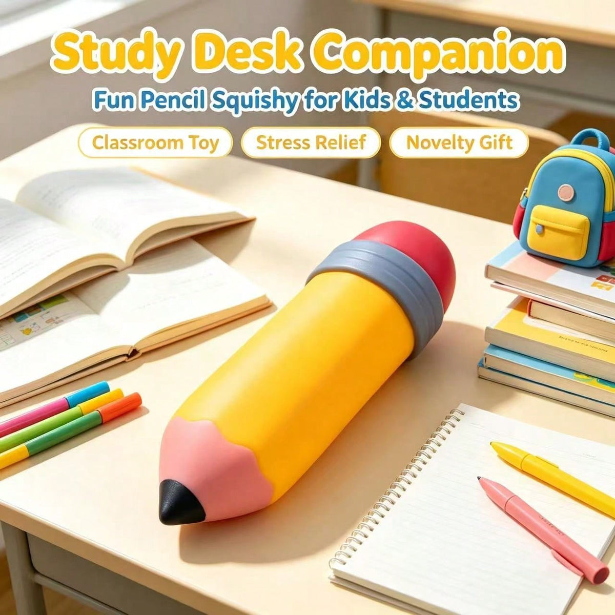 Pencil Squeeze Toy, Oversized Realistic Slow Rebound Squishy Fidget for Students and Office Workers, Soft Desktop Stress Relief and Funny Holiday Gift