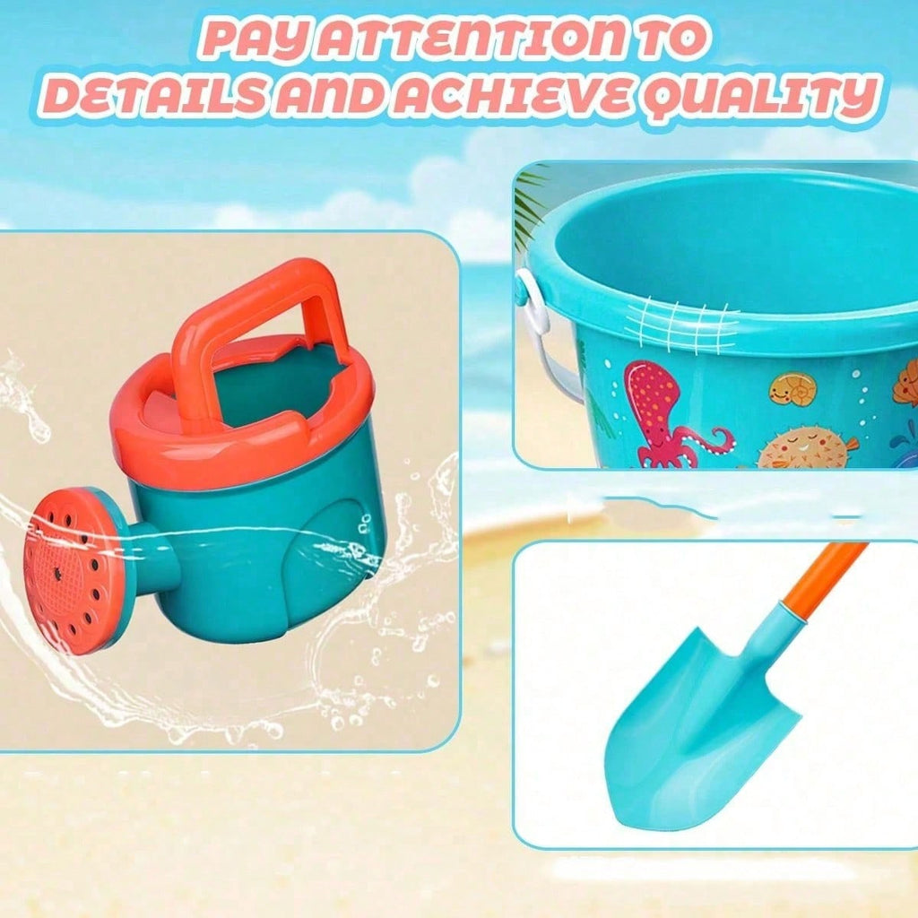 Beach Sand Toys Set for Kids, 8 or 16 Pieces with Bucket, Shovel and Sandcastle Building Tools for Summer Beach Trips, Outdoor Play and Camping Gifts