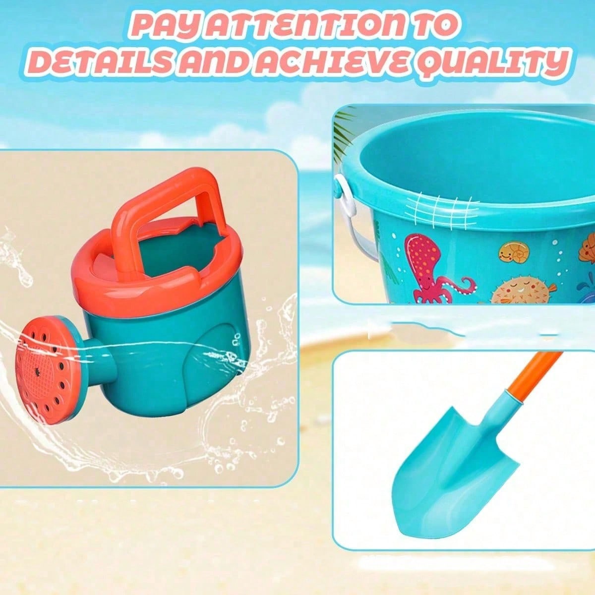 Beach Sand Toys Set for Kids, 8 or 16 Pieces with Bucket, Shovel and Sandcastle Building Tools for Summer Beach Trips, Outdoor Play and Camping Gifts