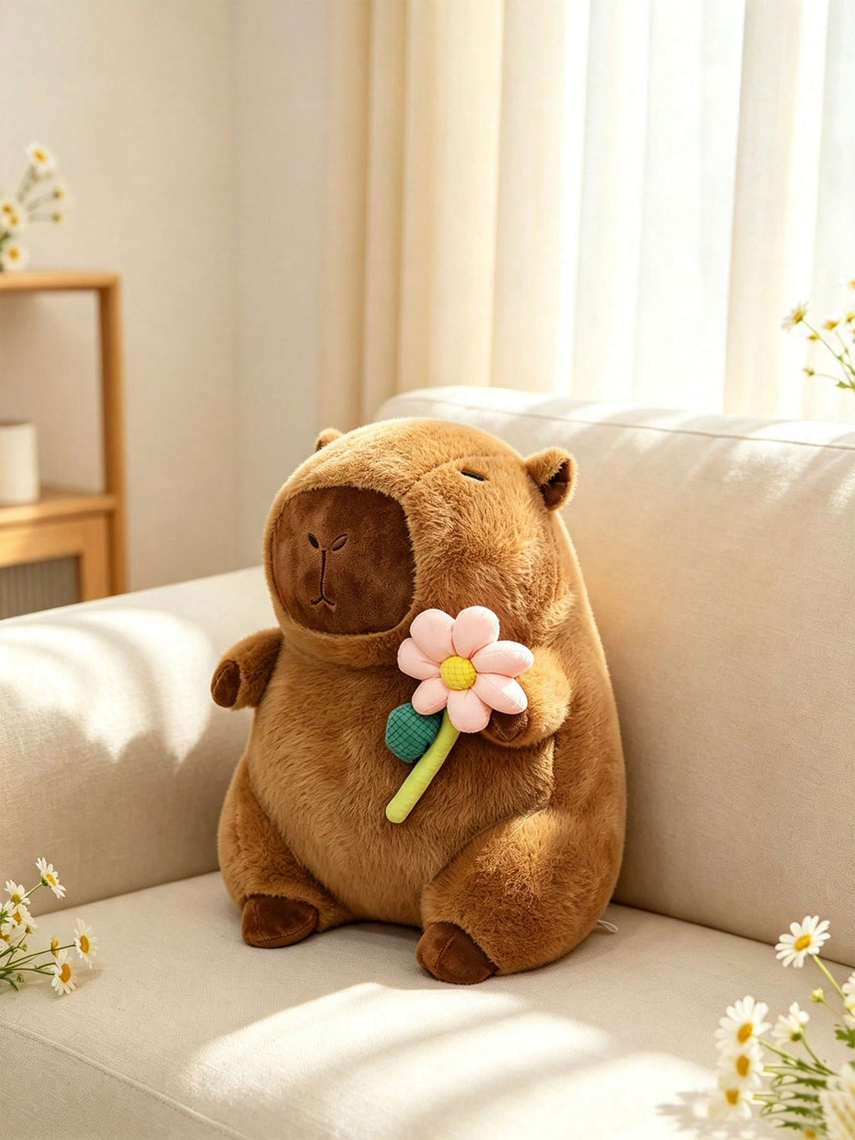 Capybara Stuffed Animal Plush Doll in Flower and Bunny Milk Tea Styles, Soft Animal Gift for Birthdays, Christmas and Bedroom Decor