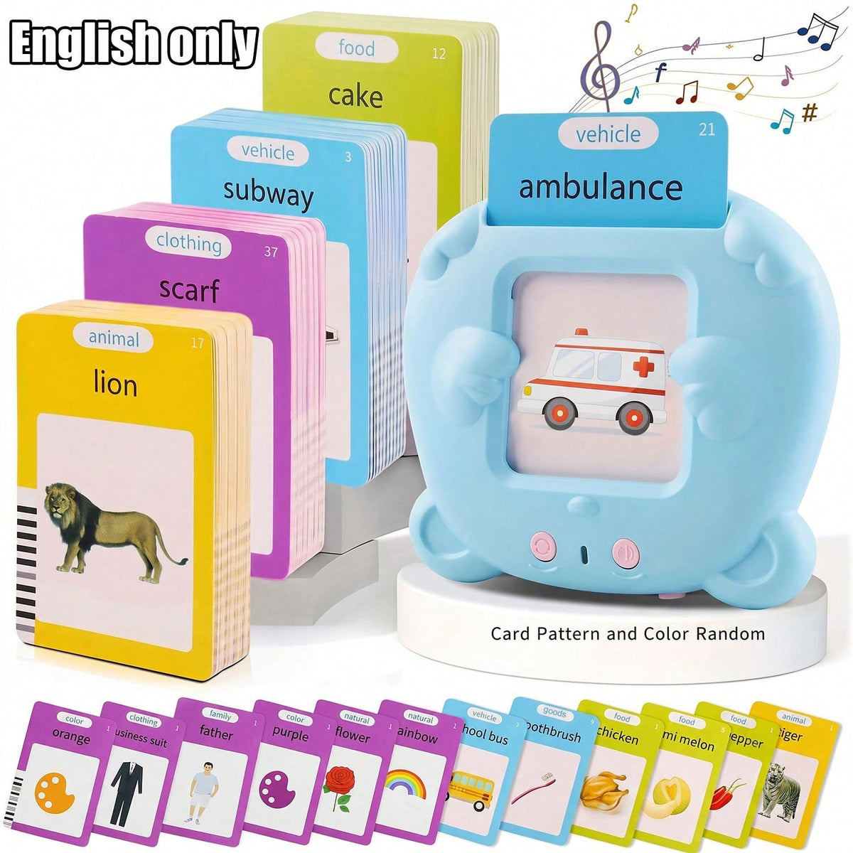 English Pronunciation Flash Cards for Kids with 224 Basic Words, Preschool Vocabulary Learning Toy for Home and Classroom Practice, Pink or Blue
