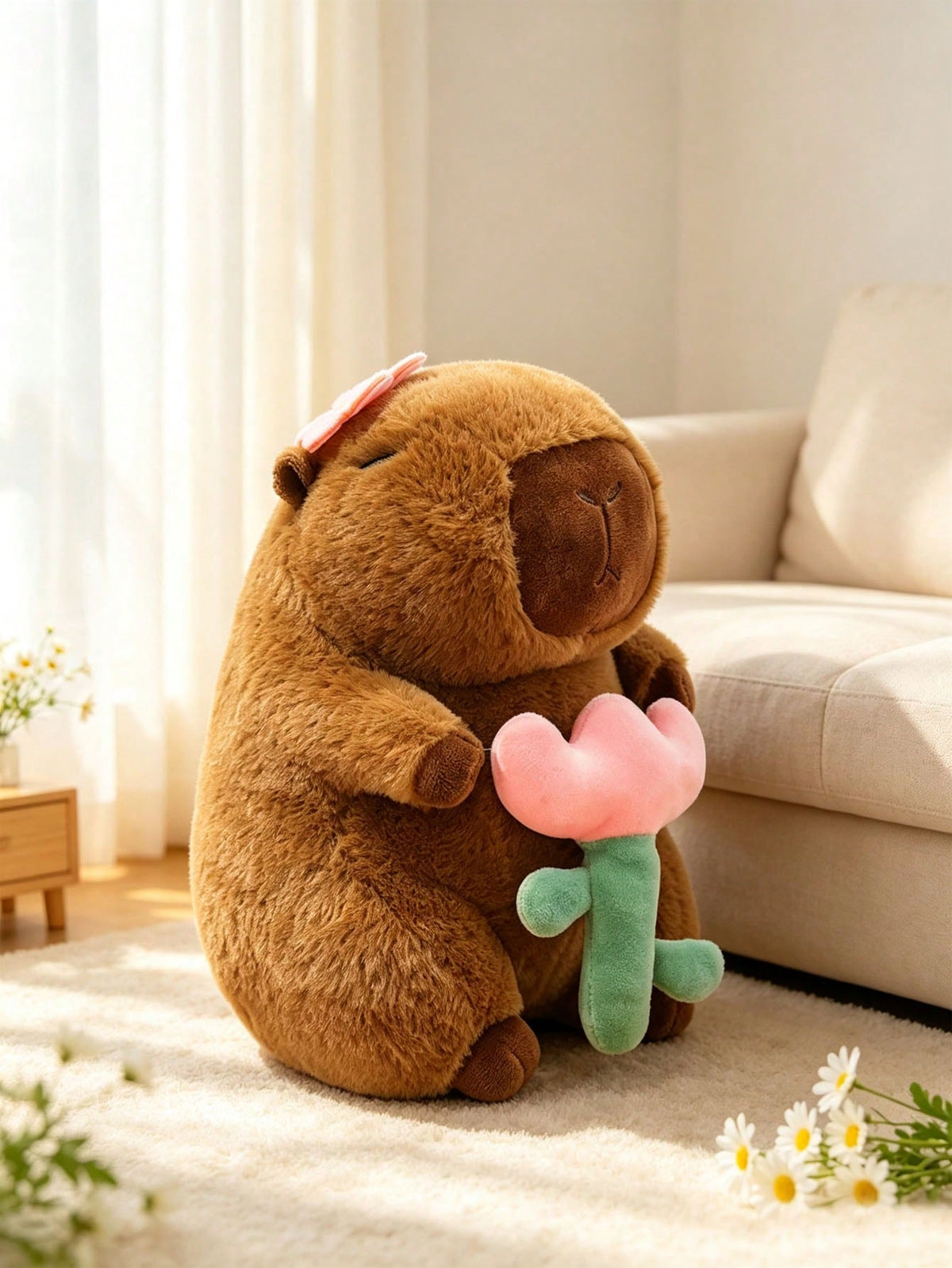 Capybara Stuffed Animal Plush Doll in Flower and Bunny Milk Tea Styles, Soft Animal Gift for Birthdays, Christmas and Bedroom Decor