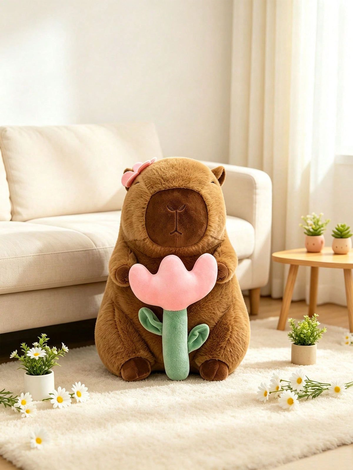 Capybara Stuffed Animal Plush Doll in Flower and Bunny Milk Tea Styles, Soft Animal Gift for Birthdays, Christmas and Bedroom Decor