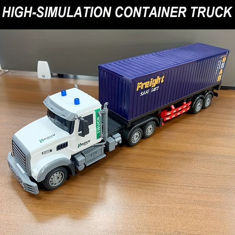 RC Semi Trailer Truck Toy 1:24 Scale 23.6 Inch LED Lights Music Detachable Trailer 2 Rechargeable Batteries Remote Control Cargo Truck Gift for Boys Girls Age 3+