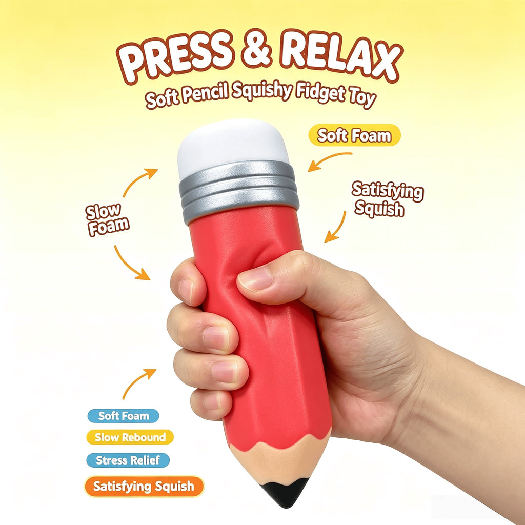 Pencil Squeeze Toy, Oversized Realistic Slow Rebound Squishy Fidget for Students and Office Workers, Soft Desktop Stress Relief and Funny Holiday Gift