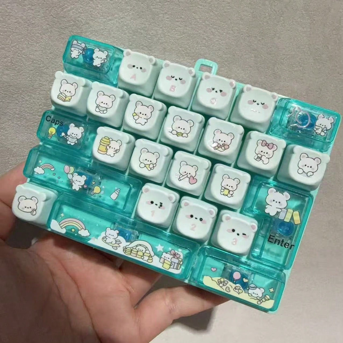 Keyboard Fidget Keychain with Cute Bear Design, 26 Soft-Press Keys, Portable Sensory Desk Toy and Bag Charm Gift, 1 Random Style