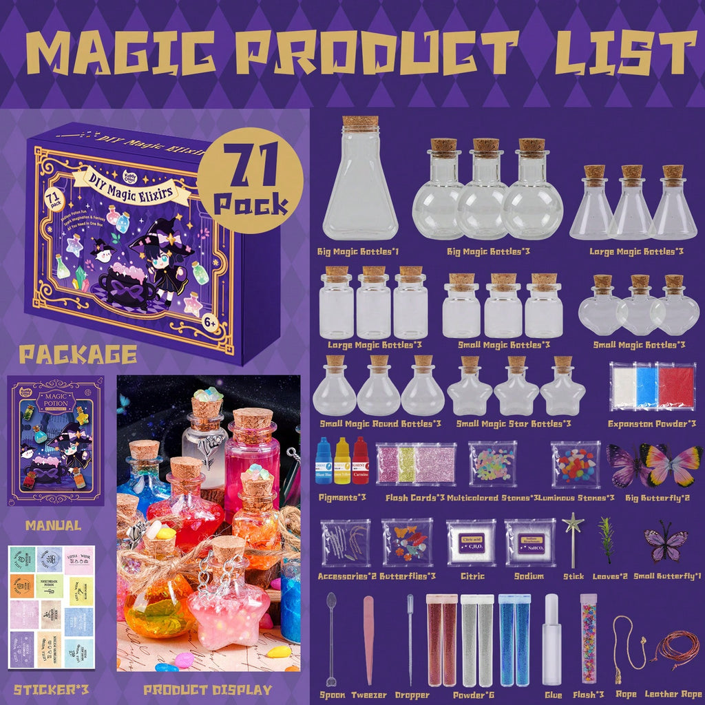 Magic Potion Kit for Kids, DIY Fairy Tale Potion Making Craft Set in 36 or 71 Piece Packs, Halloween Party Activity & Imaginative Play Toy Gift for Boys Girls Ages 6+