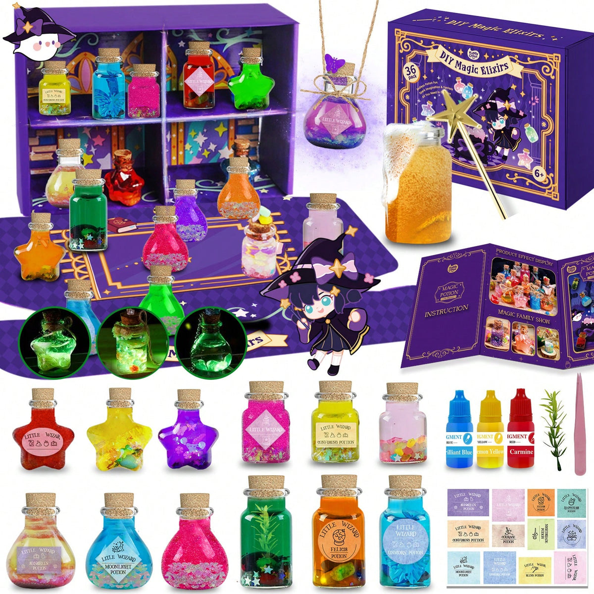 Magic Potion Kit for Kids, DIY Fairy Tale Potion Making Craft Set in 36 or 71 Piece Packs, Halloween Party Activity & Imaginative Play Toy Gift for Boys Girls Ages 6+