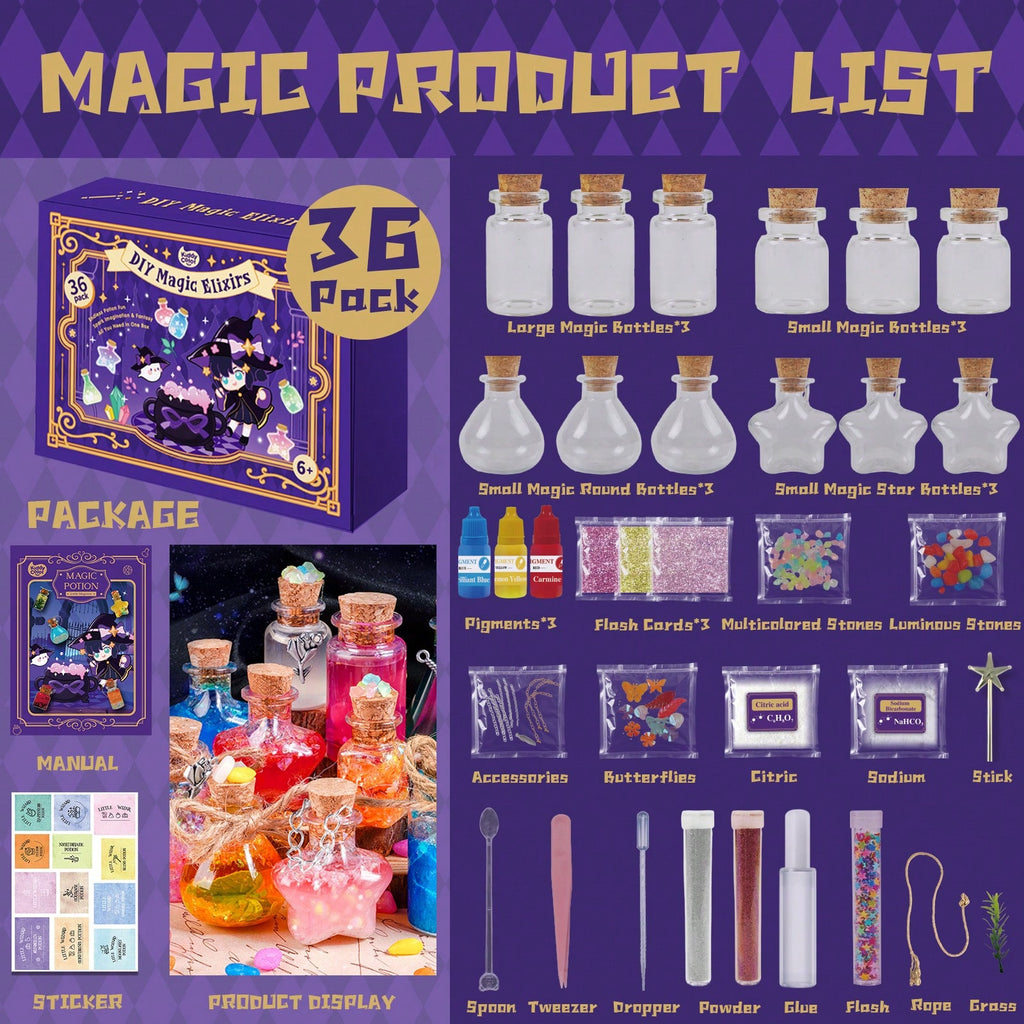 Magic Potion Kit for Kids, DIY Fairy Tale Potion Making Craft Set in 36 or 71 Piece Packs, Halloween Party Activity & Imaginative Play Toy Gift for Boys Girls Ages 6+