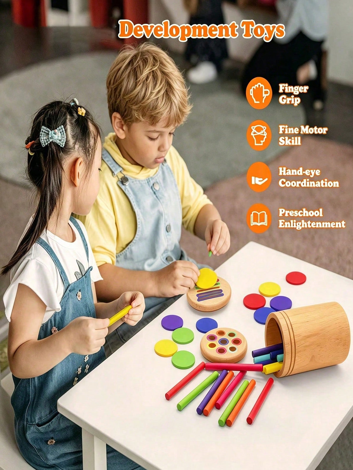 Color Sorting Cups for Kids Over 3, Wooden Montessori-Inspired Matching and Counting Toy with Fine Motor Activities and Multiple Set Options