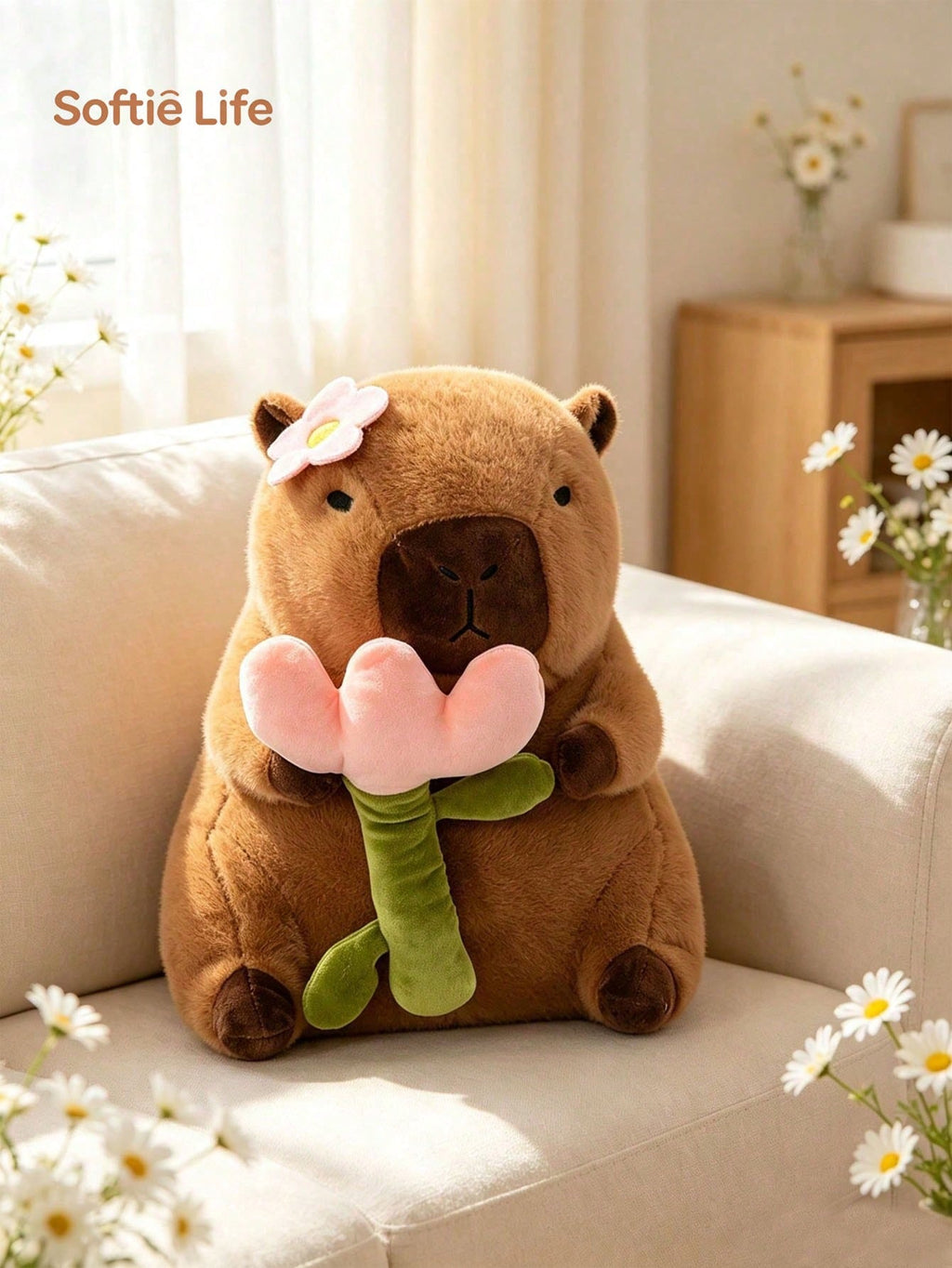 Capybara Stuffed Animal Plush Doll in Flower and Bunny Milk Tea Styles, Soft Animal Gift for Birthdays, Christmas and Bedroom Decor