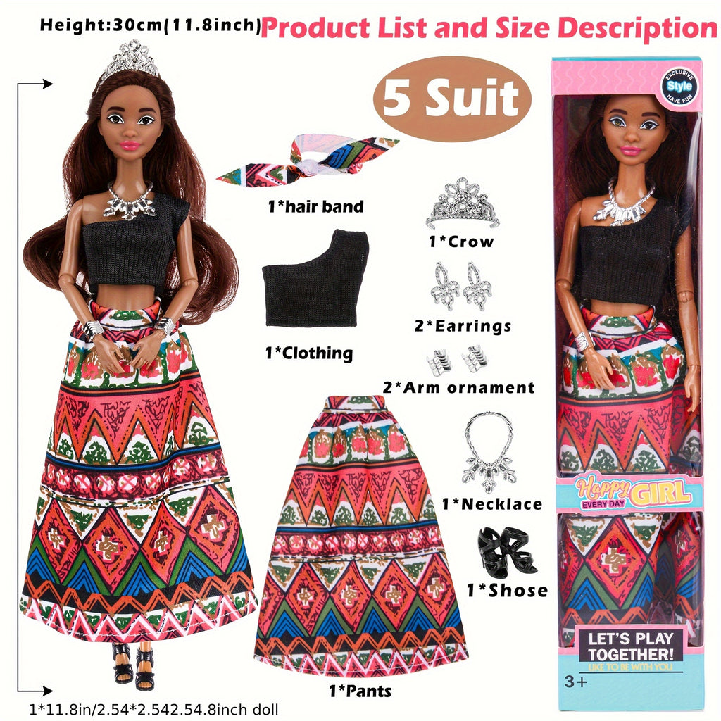 African American Fashion Dolls 6 Pack 11.5 Inch Curly Hair – Removable Career Outfits Gown Chef Nurse Flight Attendant Party Favors Gift for Girls Ages 3+