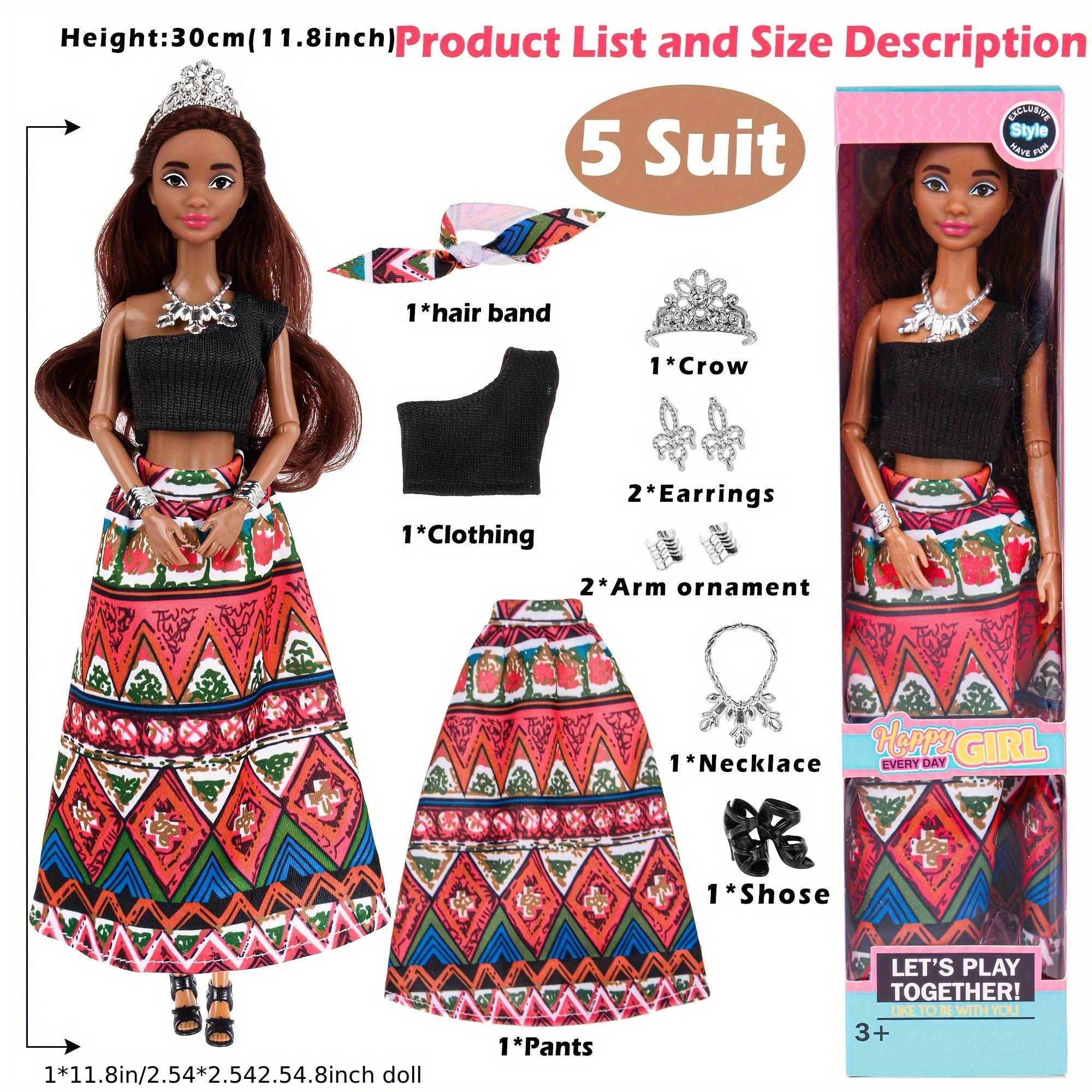 African American Fashion Dolls 6 Pack 11.5 Inch Curly Hair – Removable Career Outfits Gown Chef Nurse Flight Attendant Party Favors Gift for Girls Ages 3+