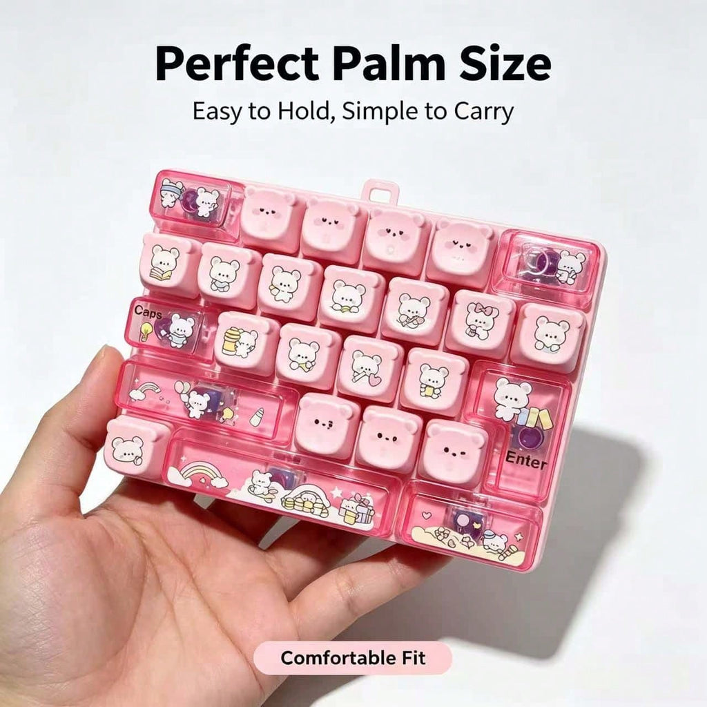Keyboard Fidget Keychain with Cute Bear Design, 26 Soft-Press Keys, Portable Sensory Desk Toy and Bag Charm Gift, 1 Random Style
