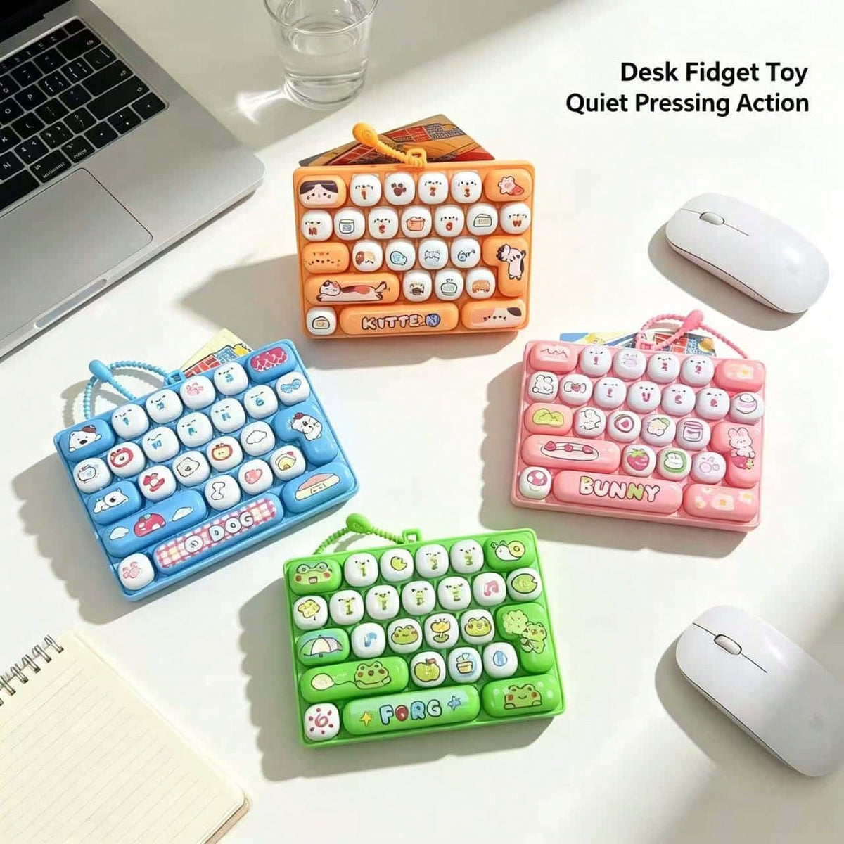 Mechanical Keyboard Fidget Toy with 26 Clicky Keys, Detachable Keycaps and Cartoon Animal Design, Keychain Backpack Charm Gift, 1 Random Style