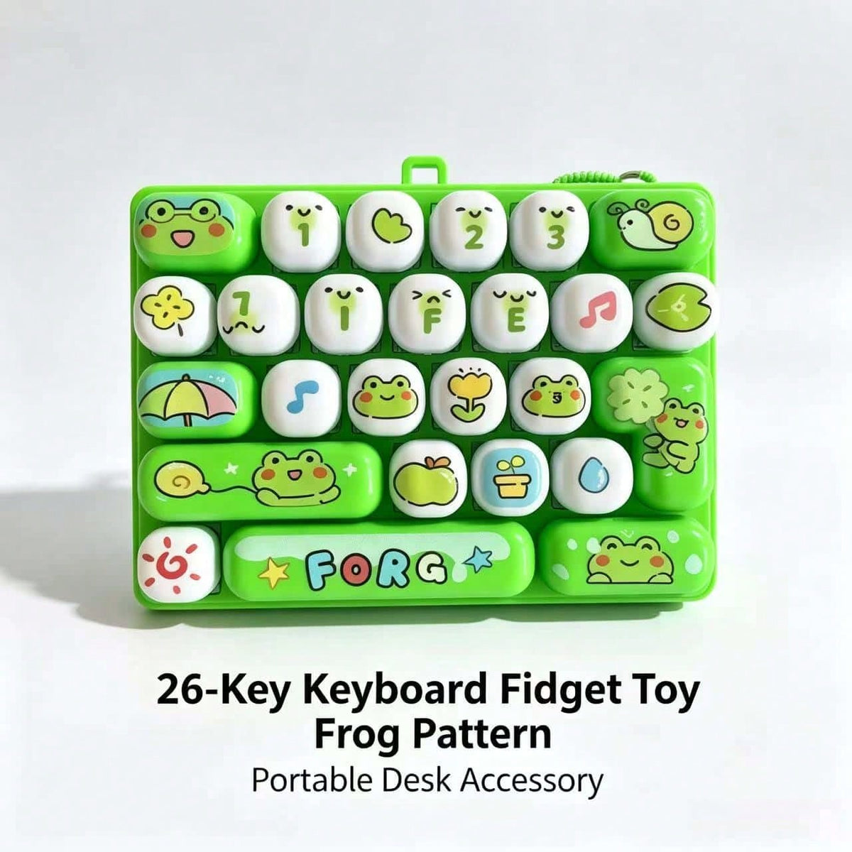Mechanical Keyboard Fidget Toy with 26 Clicky Keys, Detachable Keycaps and Cartoon Animal Design, Keychain Backpack Charm Gift, 1 Random Style