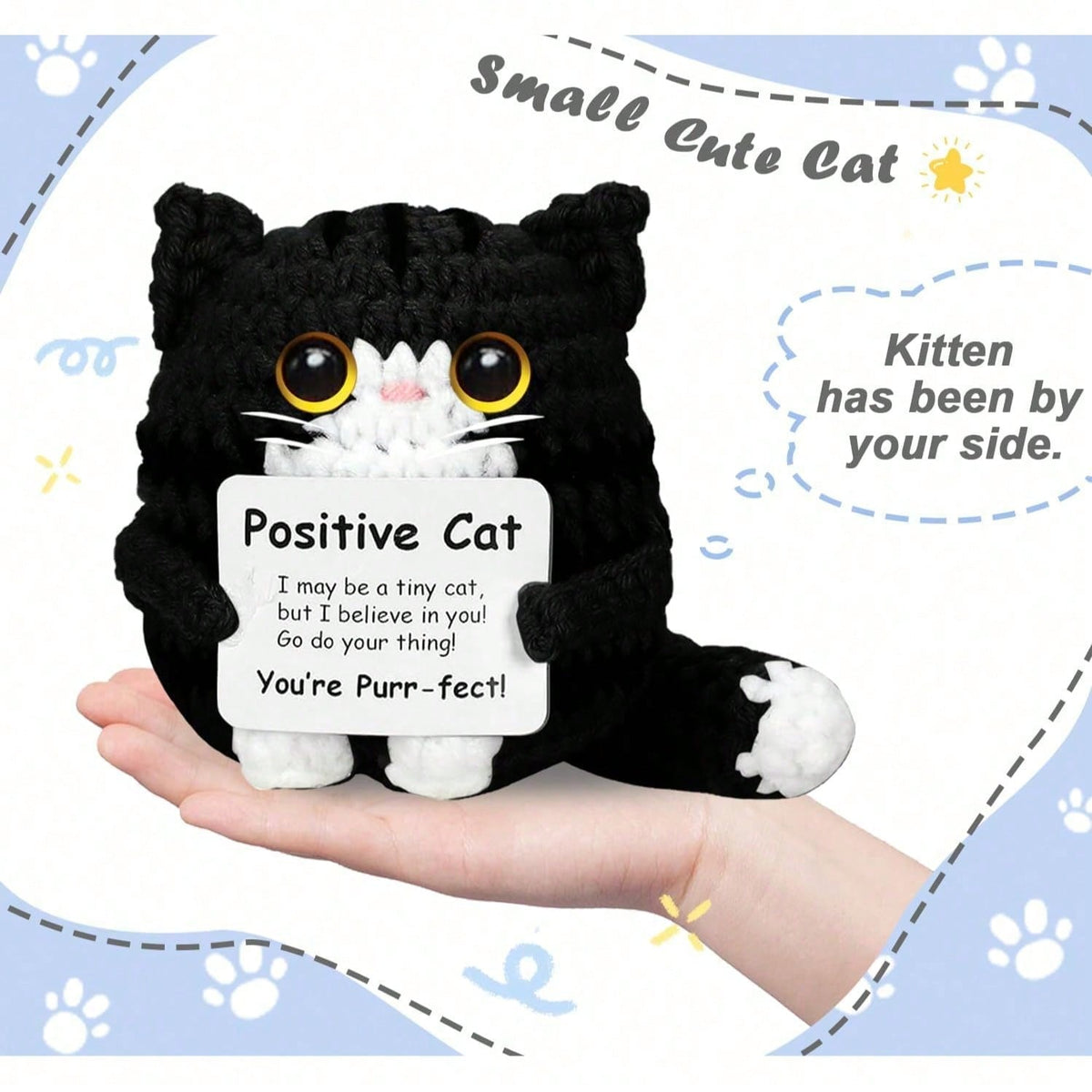 Crochet Cat Plush, Handmade Mini Kitty Decoration in Yellow or Black, Cute Cat Lover Gift for Mom, Birthdays and Anniversary Surprises