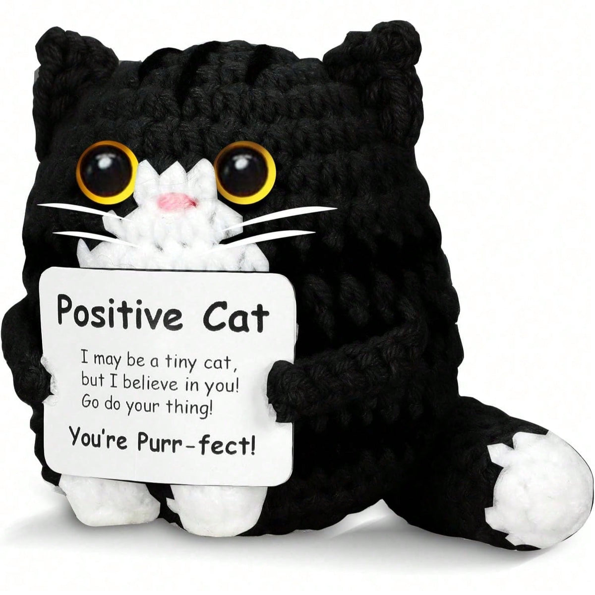 Crochet Cat Plush, Handmade Mini Kitty Decoration in Yellow or Black, Cute Cat Lover Gift for Mom, Birthdays and Anniversary Surprises