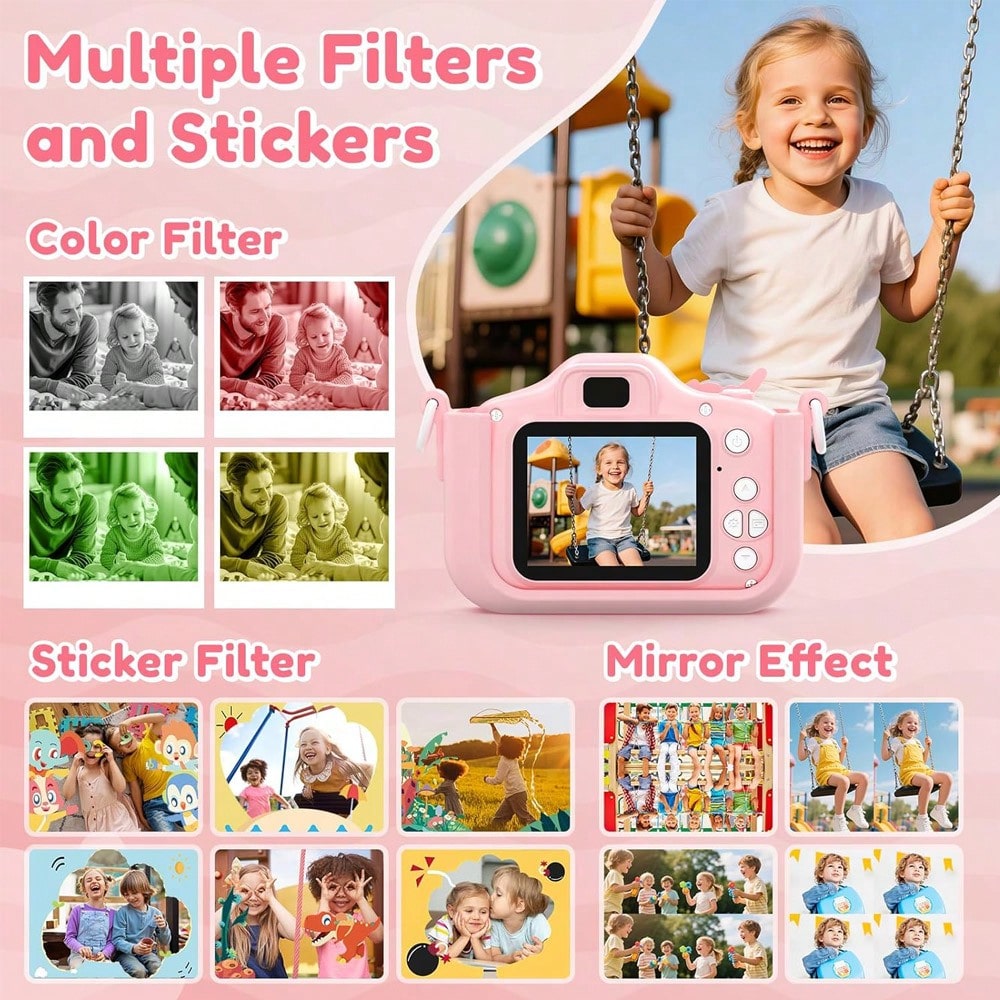 Unicorn Kids Digital Camera with 32GB SD Card and Card Reader, Rechargeable Selfie Photo Video Camera Toy with Games for Ages 3-12, Pink or Purple