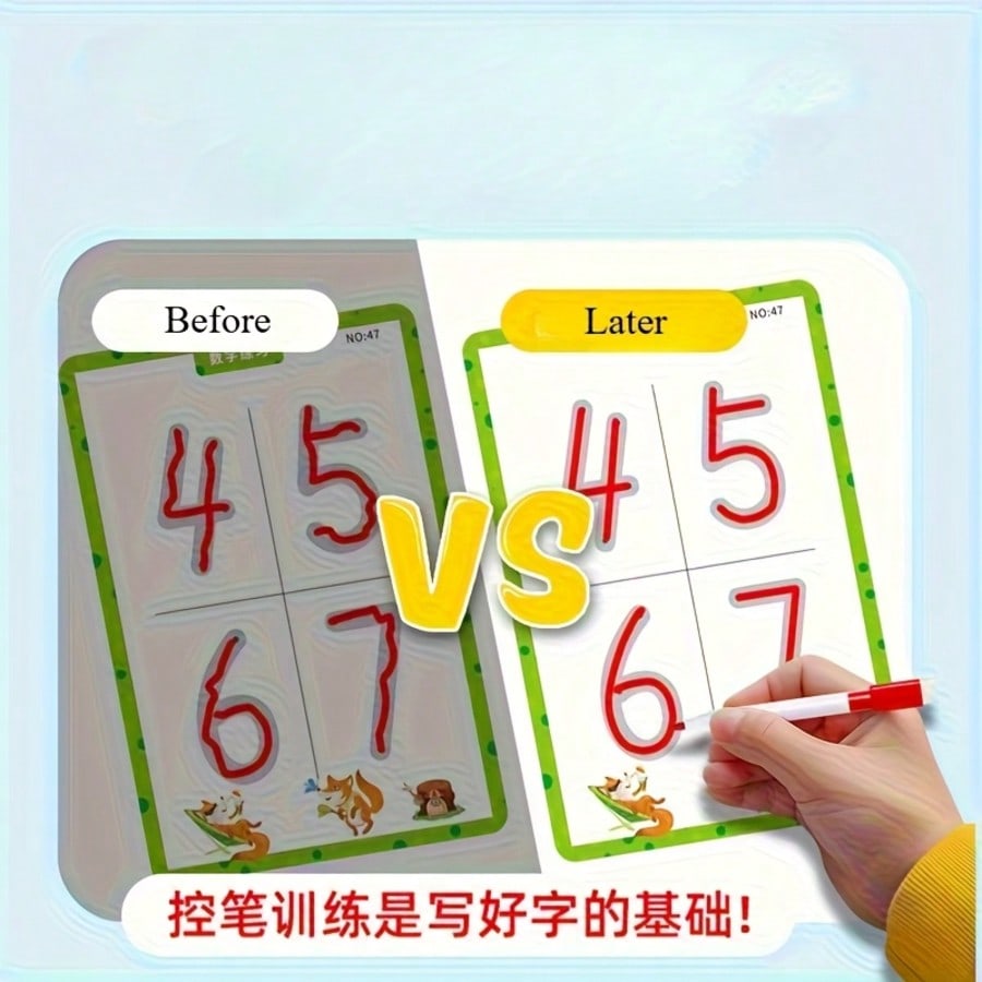 Alphabet and Number Writing Practice Book Set for Kids, Reusable Basic Exercises Workbook for Pen Control, Drawing and Classroom Learning Activities
