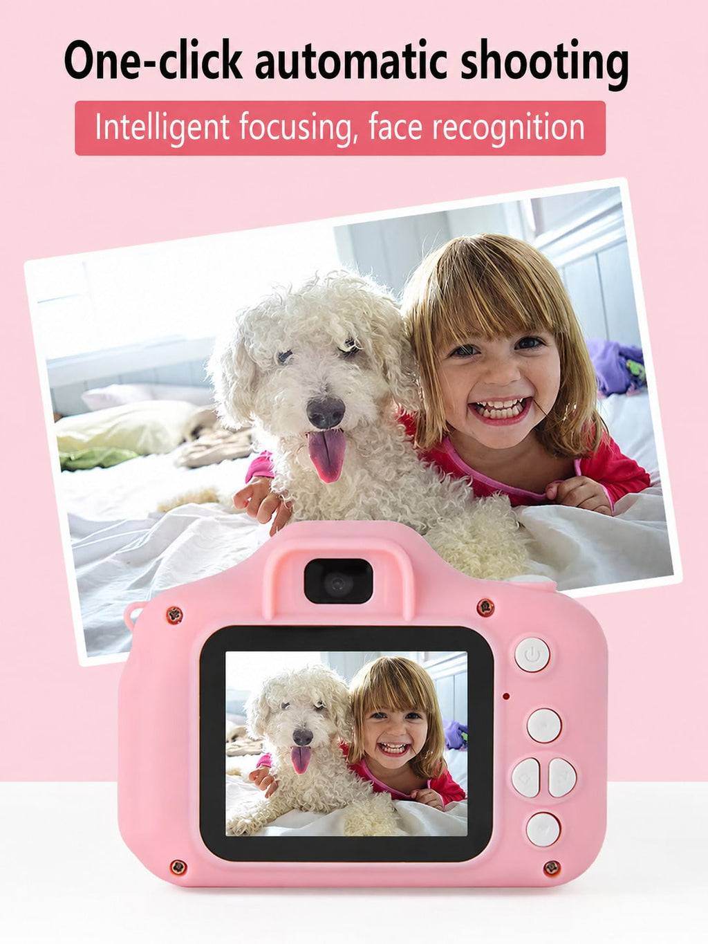 Kids Digital Selfie Camera with Video Recording and USB Charging, Children's Photography Camera in Blue or Pink for Birthday and Holiday Gifts