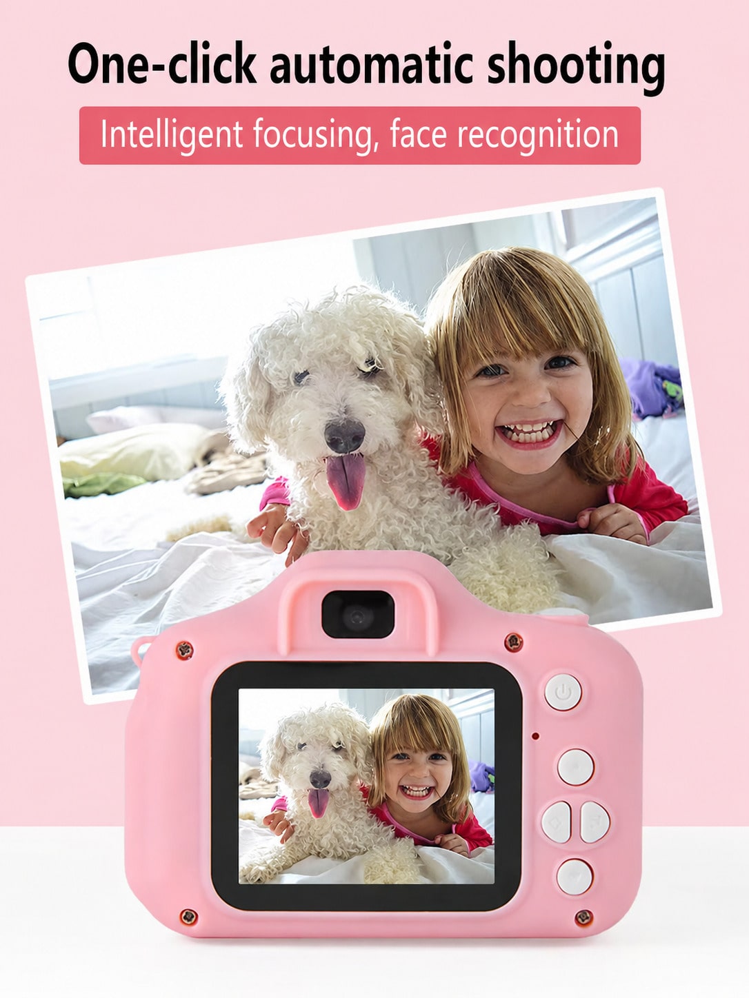 Kids Digital Selfie Camera with Video Recording and USB Charging, Children's Photography Camera in Blue or Pink for Birthday and Holiday Gifts