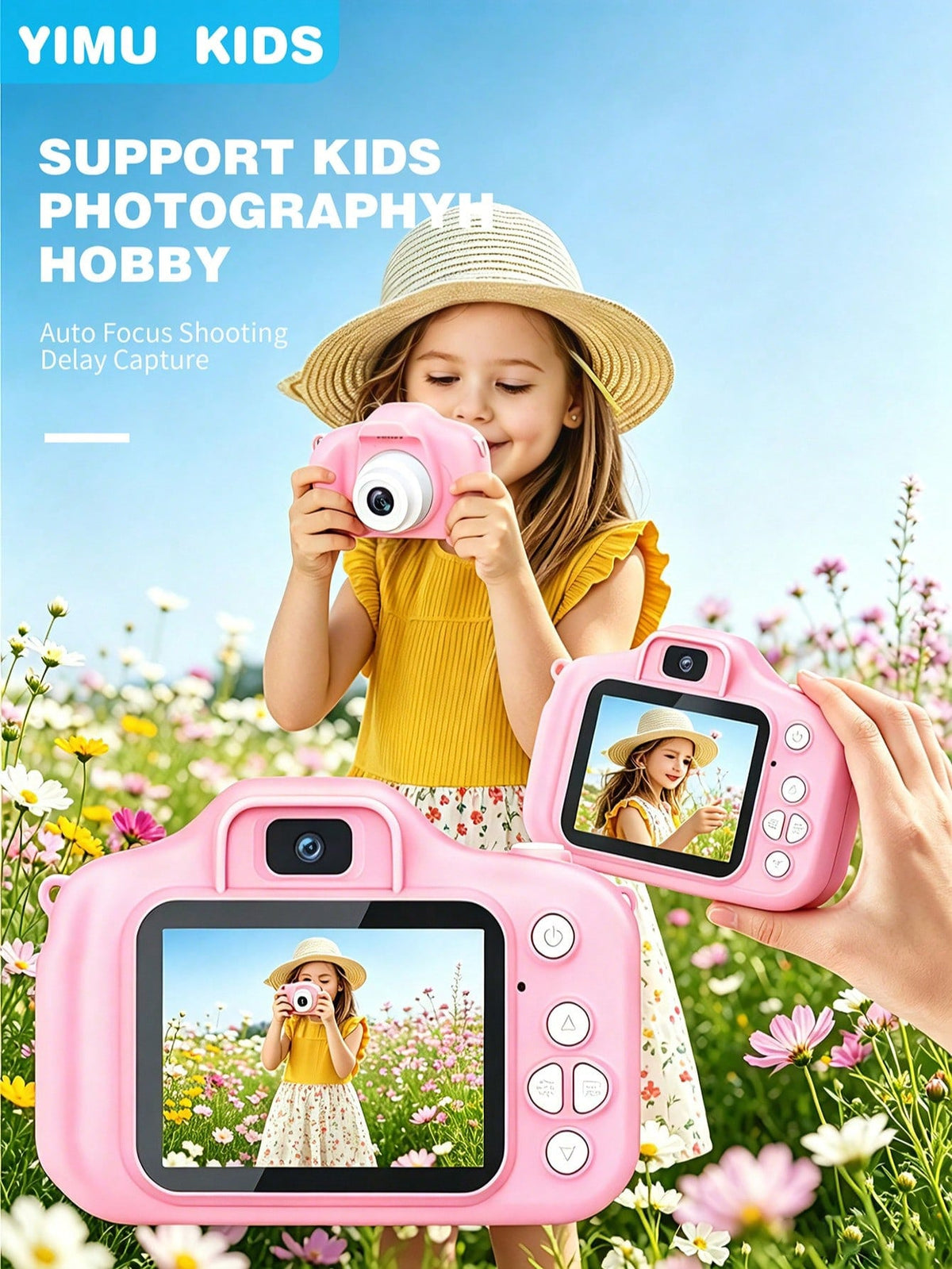 Kids Digital Selfie Camera with Video Recording and USB Charging, Children's Photography Camera in Blue or Pink for Birthday and Holiday Gifts
