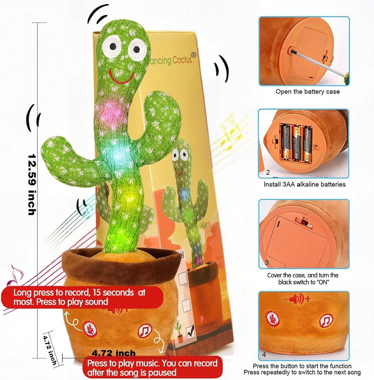 Talking Cactus Toy with Voice Repeat and Dancing Motion, Interactive Mimicking Playtime Companion for Family Fun and Birthday Gifts