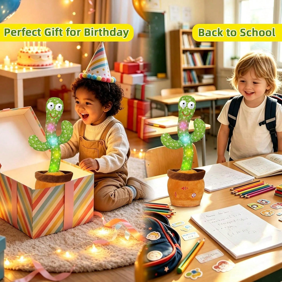 Talking Cactus Toy with Voice Repeat and Dancing Motion, Interactive Mimicking Playtime Companion for Family Fun and Birthday Gifts
