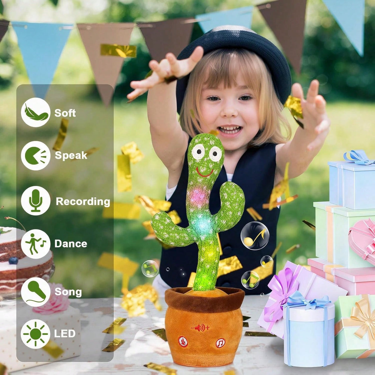 Talking Cactus Toy with Voice Repeat and Dancing Motion, Interactive Mimicking Playtime Companion for Family Fun and Birthday Gifts