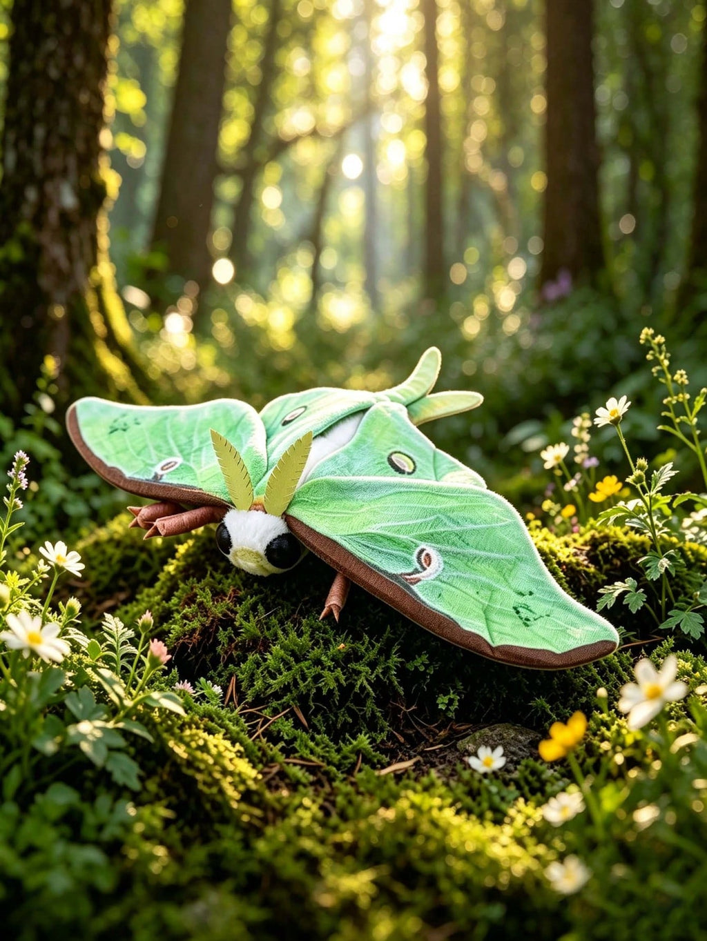 Moon Moth Plush Doll in Green, Big-Eyed Insect Stuffed Animal for Nature Lovers, Bedroom Decor, Plush Collections and Birthday Gifts