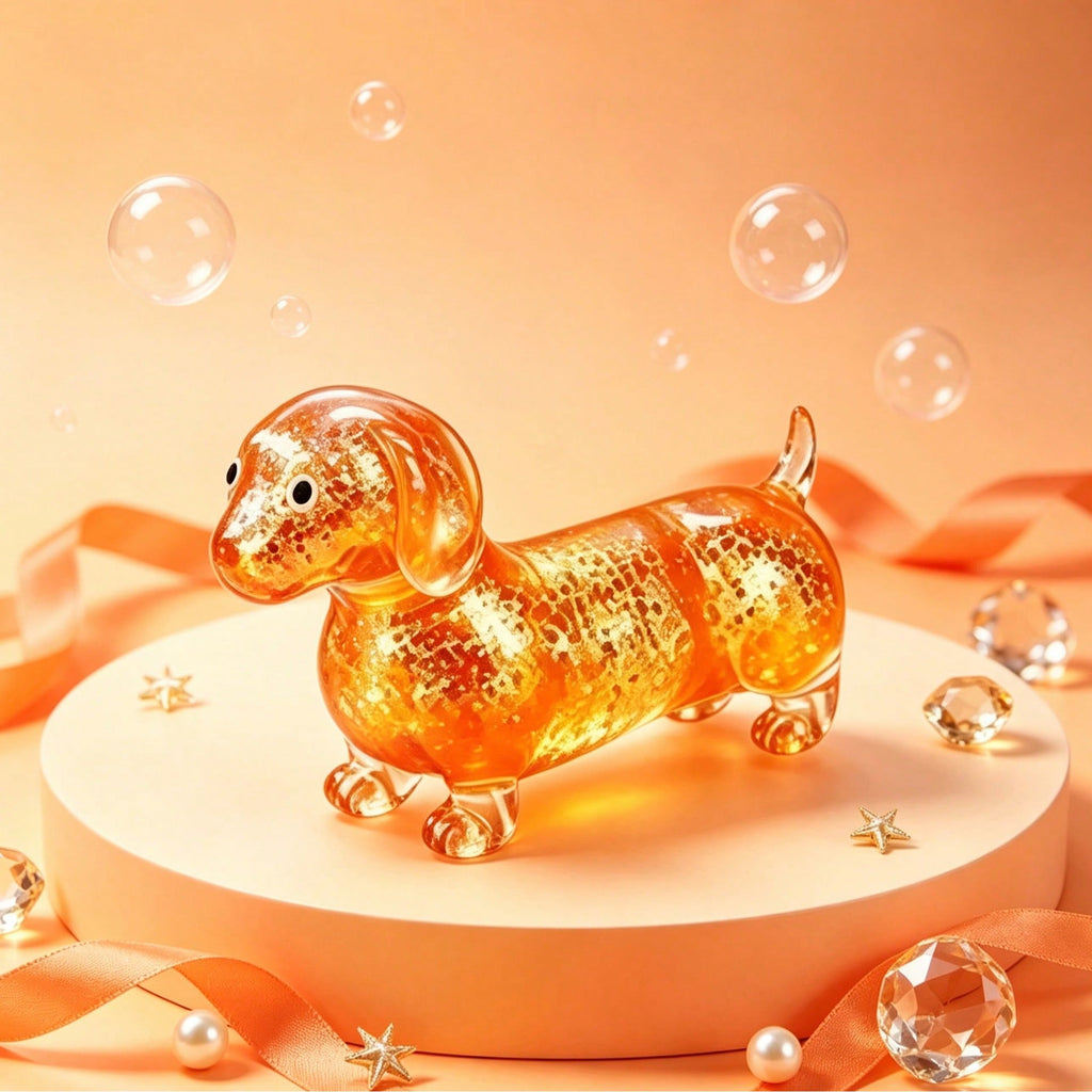 Dachshund Squishy Toy with Glitter Filling, Transparent Soft TPR Slow-Rebound Sausage Dog Squeeze Fidget for Desk Breaks, Party Favors and Birthday Gifts