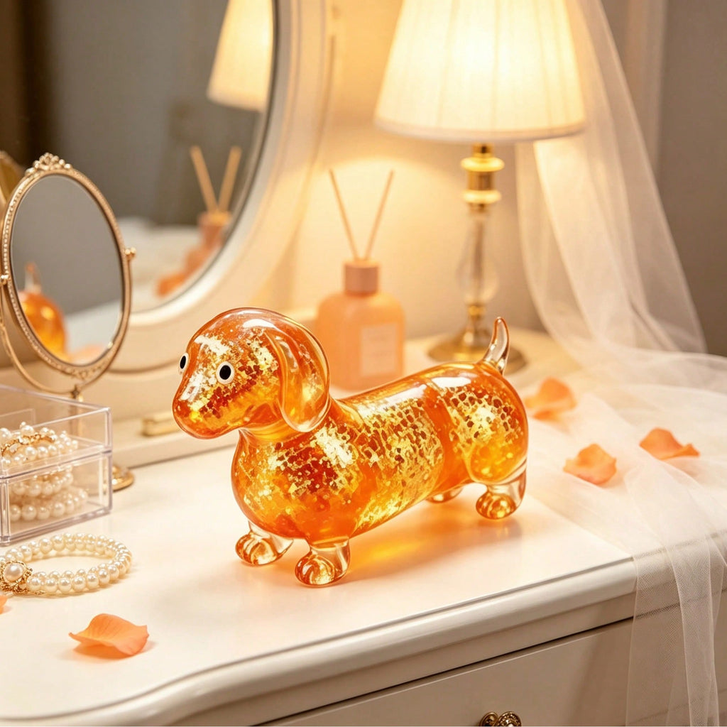 Dachshund Squishy Toy with Glitter Filling, Transparent Soft TPR Slow-Rebound Sausage Dog Squeeze Fidget for Desk Breaks, Party Favors and Birthday Gifts