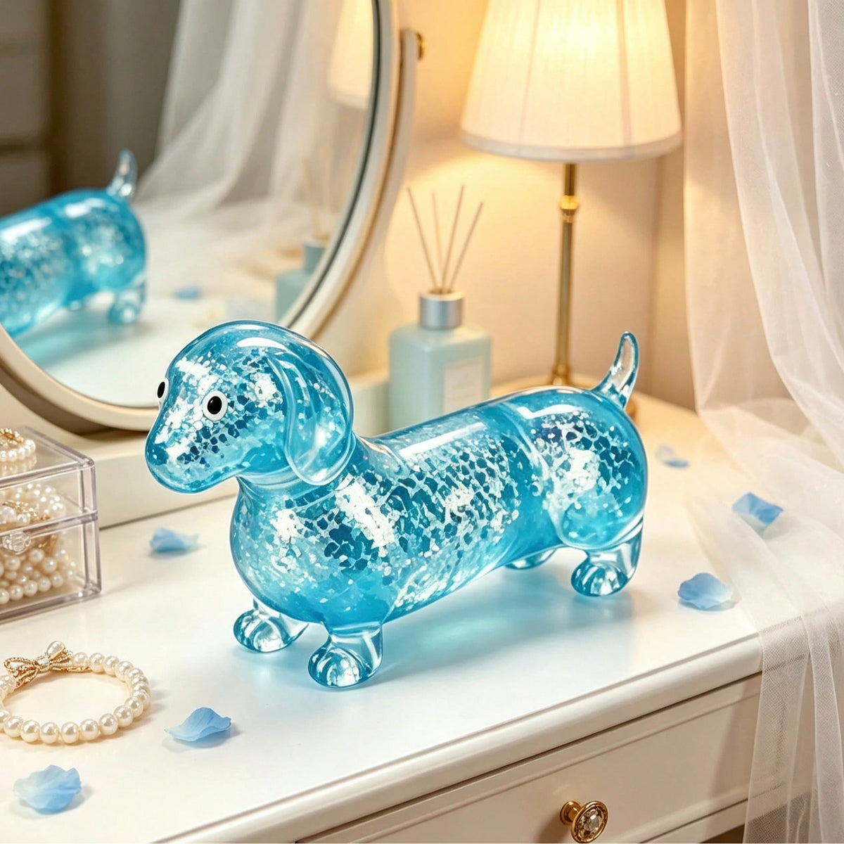 Dachshund Squishy Toy with Glitter Filling, Transparent Soft TPR Slow-Rebound Sausage Dog Squeeze Fidget for Desk Breaks, Party Favors and Birthday Gifts