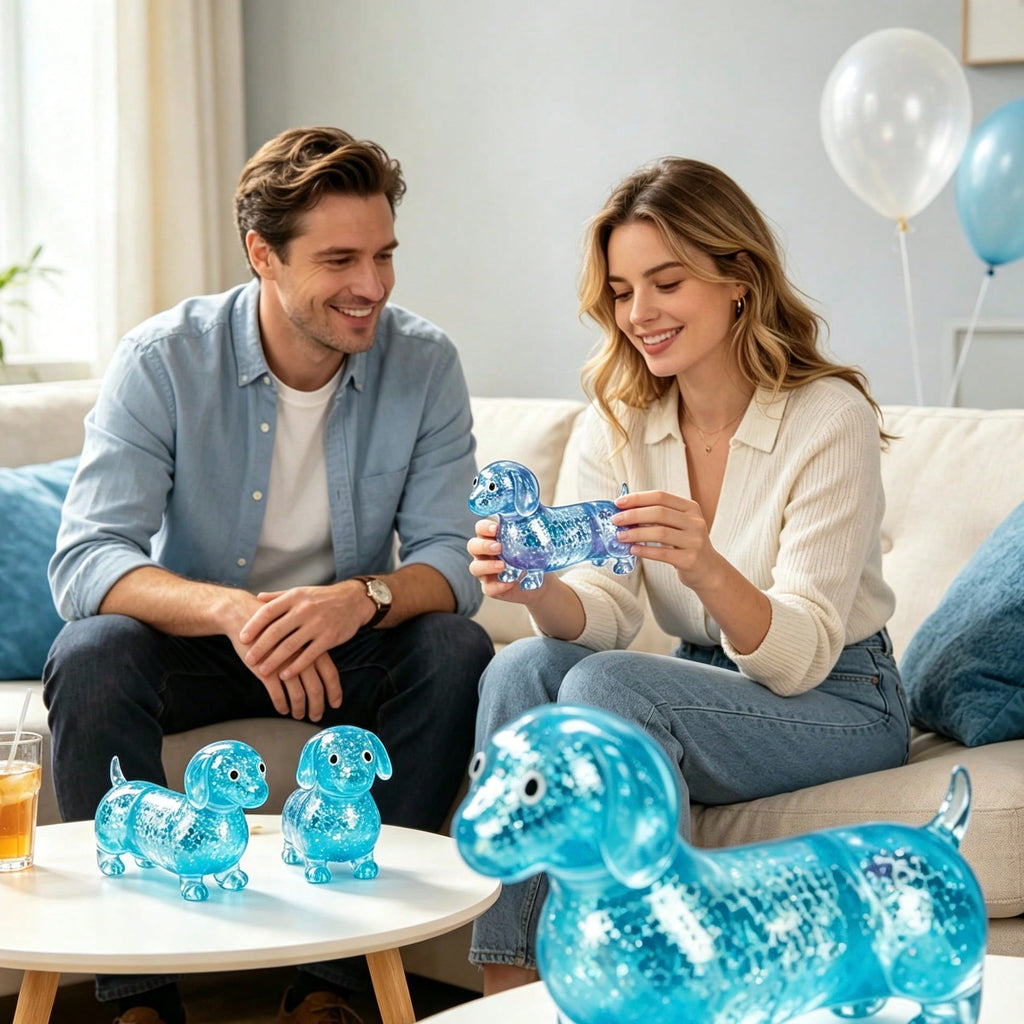 Dachshund Squishy Toy with Glitter Filling, Transparent Soft TPR Slow-Rebound Sausage Dog Squeeze Fidget for Desk Breaks, Party Favors and Birthday Gifts