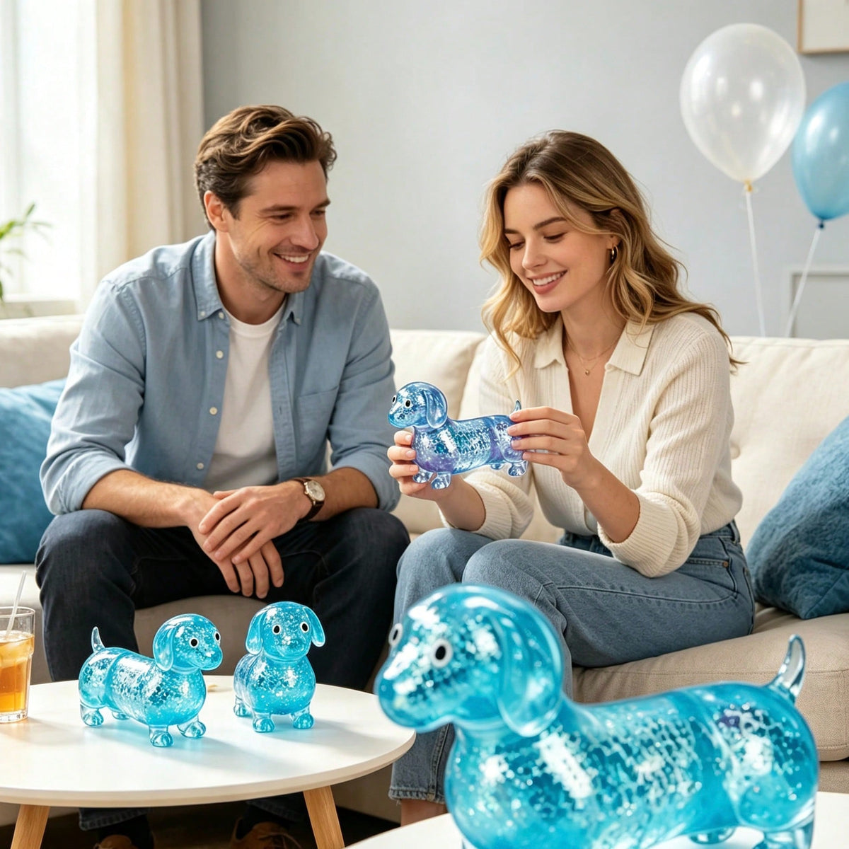 Dachshund Squishy Toy with Glitter Filling, Transparent Soft TPR Slow-Rebound Sausage Dog Squeeze Fidget for Desk Breaks, Party Favors and Birthday Gifts