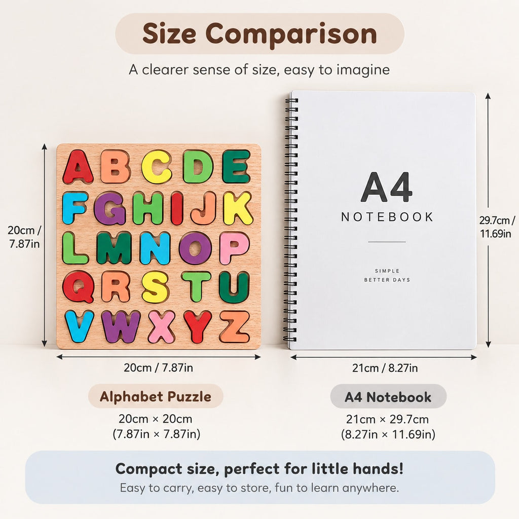 Wooden Learning Puzzle Board 4-in-1 for Kids, Numbers, Letters and Shapes Activity Set for Montessori-Inspired Early Learning and Gifts