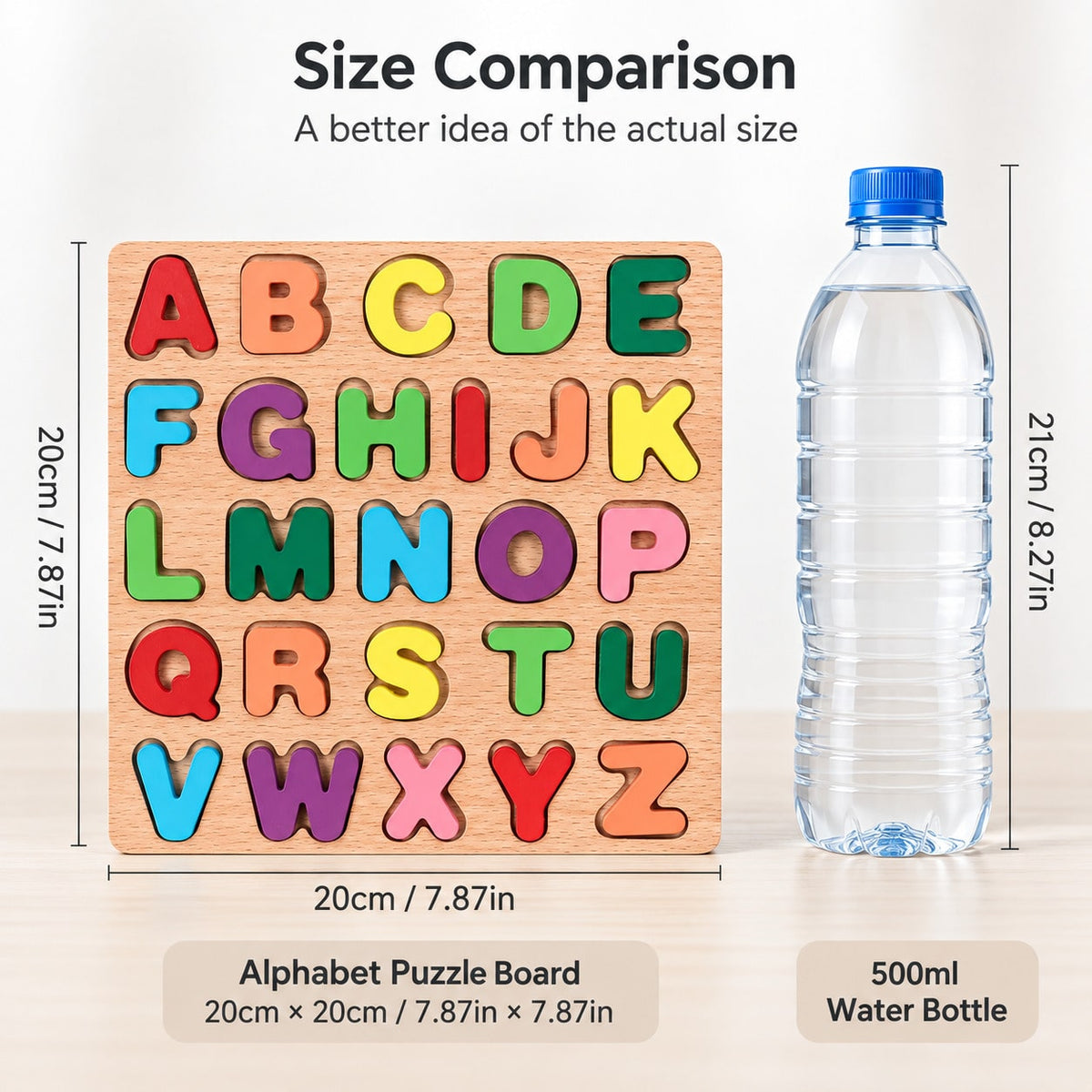 Wooden Learning Puzzle Board 4-in-1 for Kids, Numbers, Letters and Shapes Activity Set for Montessori-Inspired Early Learning and Gifts